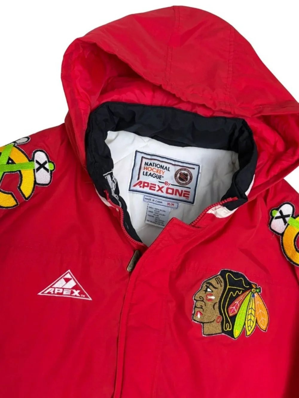 Vintage 90s APEX ONE Chicago Blackhawks Jacket Winter Parka Puffer Coat Mens M